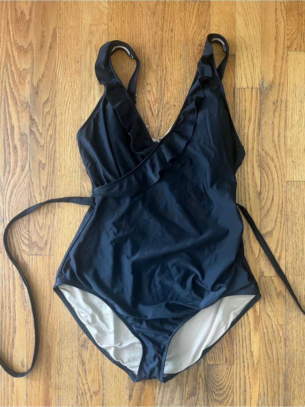 Women’s Black Ruffle One-Piece Swimsuit - Classic Coverage (Grace, pear shape)